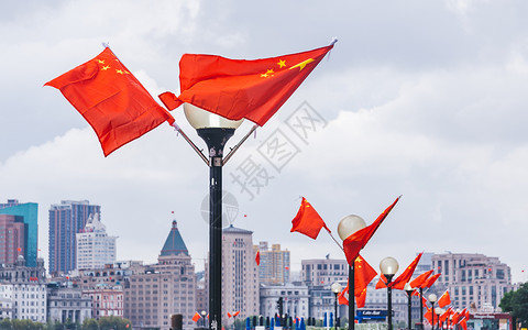 祖国庆典象征国庆节日的五星红旗背景