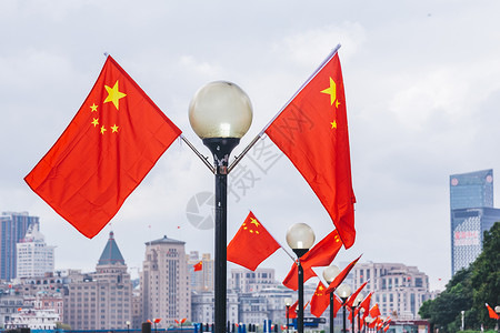 政治科学上海著名旅游景点五星红旗背景