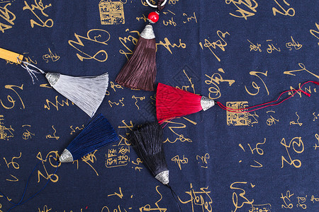 黑蓝系列中国风礼品穗子排列摆拍背景