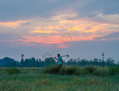 自然农法清晨日出农民在地里开荒种植劳作背景