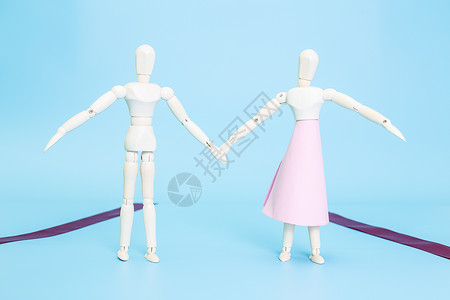 深紫色浪漫彩带清新文艺木偶浪漫向往婚姻背景