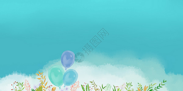 花形气球手绘蓝色碎花背景设计图片