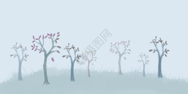 树群手绘素材手绘清新浅蓝色小树背景背景