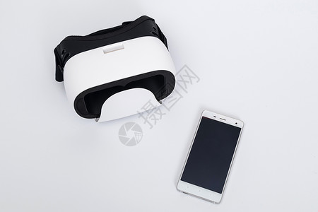 白色VR眼镜手机组合高清图片