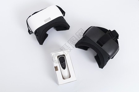 抠图素材两个黑白两色VR眼镜白底俯拍背景