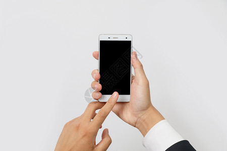 h5企业素材白色衬衣双手操作智能手机背景