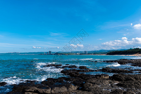 蓝色海平面韩国济州岛 海边背景