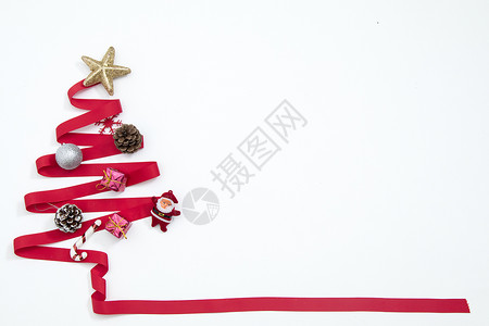 十二月如期而至用缎带做成的圣诞树背景