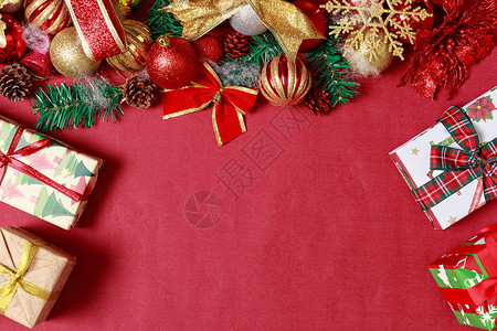 金色圣诞饰品圣诞节红喜装扮饰品背景背景