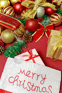 圣诞节卡片金色圣诞节红喜装扮饰品背景背景