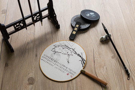 古风木桌中国风笔墨纸砚设计图片