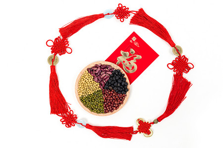 核桃设计素材中国春节手工饰品排列背景