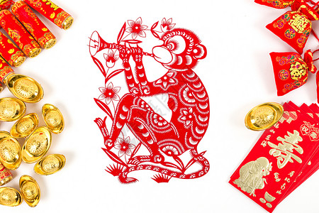 动物包素材中国春节传统饰品排列摆拍背景