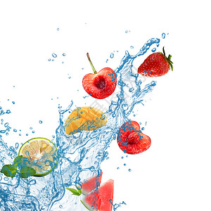 一只树莓新鲜水果下降水飞溅设计图片