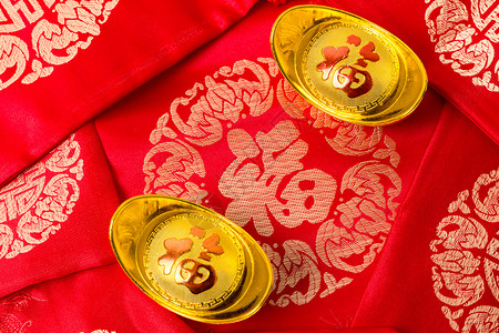 红喜春节福气福袋排列摆拍背景图片