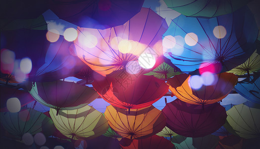 日本雨伞夜景设计图片