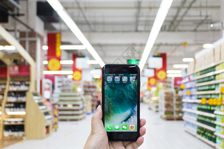手机支付场景商场超市手机购物消费场景背景