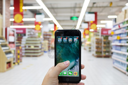 商场超市手机购物消费场景背景图片