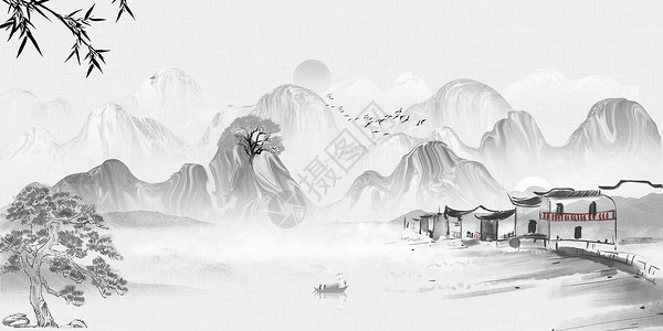 桂平西山水墨画设计图片
