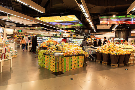高档超市水果摊位展示背景图片