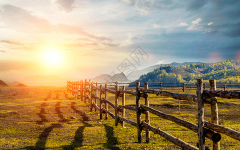 牧场栅栏风景背景设计图片