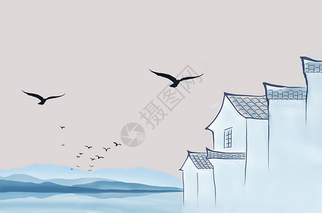丽江泸沽湖水墨画设计图片