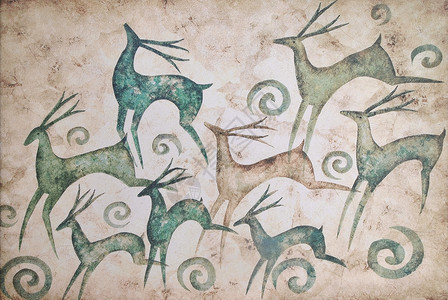 月光鹿装饰画中国风抽象水墨背景