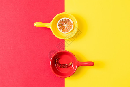 柠檬片红辣椒撞色素材图片