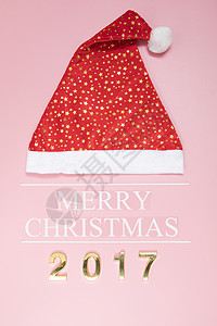 深粉色字体2017圣诞帽背景素材背景