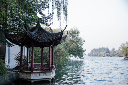 杭州西湖休息凉亭图片