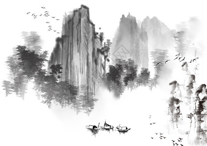 山流水水墨中国风设计图片