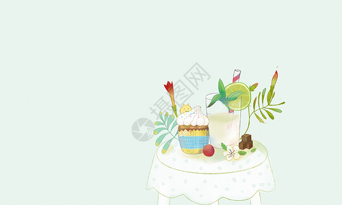 手绘写实柠檬手绘美食蛋糕饮料背景