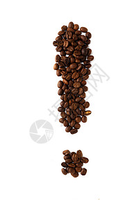 警示感叹号白背景上的咖啡豆感叹号背景