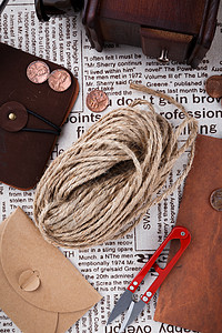 抽象物品素材一捆棕色的细麻绳背景