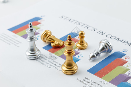 团队决策金属质感的金银色国际象棋背景
