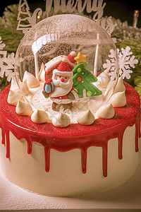 胶片风格圣诞节日礼品草莓圣诞老人蛋糕背景