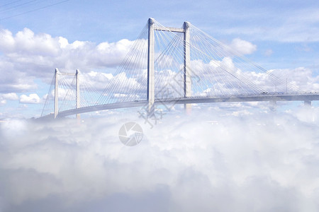 云朵上的桥梁背景图片