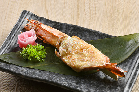 海鲜菜单与鱼日式料理油炸虾背景