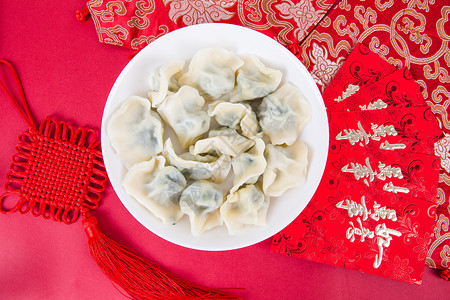 中国年中国节海报新春过年冬至上的一盘饺子背景