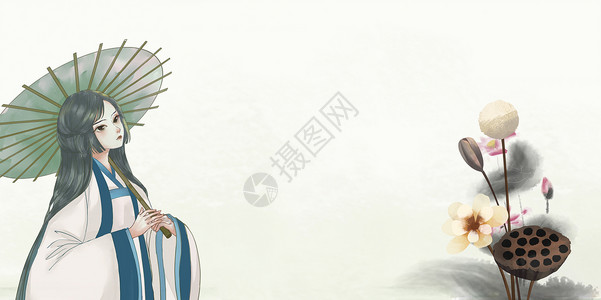 韩国美女艺术水墨中国风设计图片