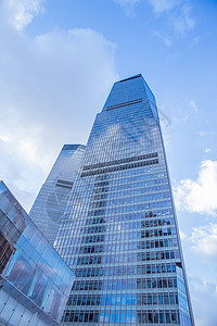 天空下的城市建筑外立面蓝天白云陆家嘴大气建筑背景