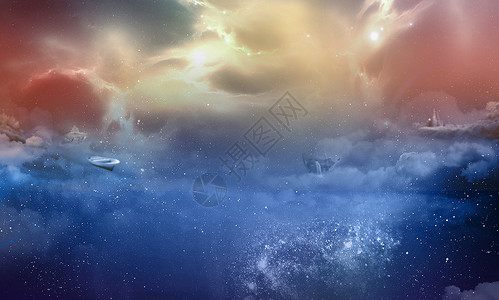 女王猫和鱼群梦幻星空背景设计图片