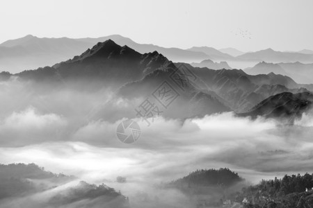 山水黑白素材武夷山云雾背景