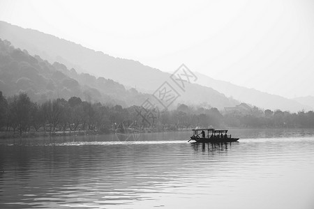 国风黑白湘湖风光背景