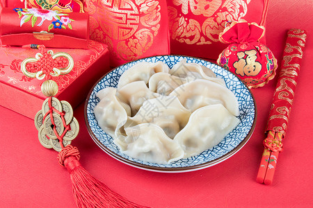 拎袋设计素材中国年传统美食水饺背景