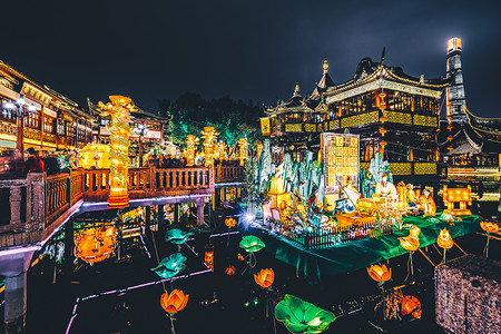 城隍庙夜景春节豫园传统灯会背景
