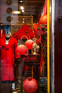 中国结制作豫园店铺春节门面装扮背景