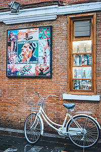 健身会馆海报城市路边自行车背景
