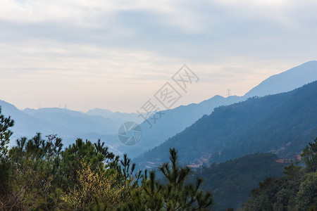 水墨山景画大气山脉田园乡村风光背景