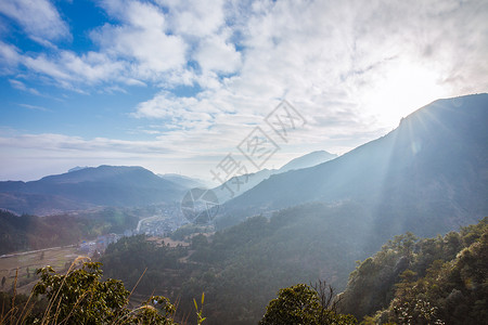 水墨山景画大气山脉田园乡村风光背景